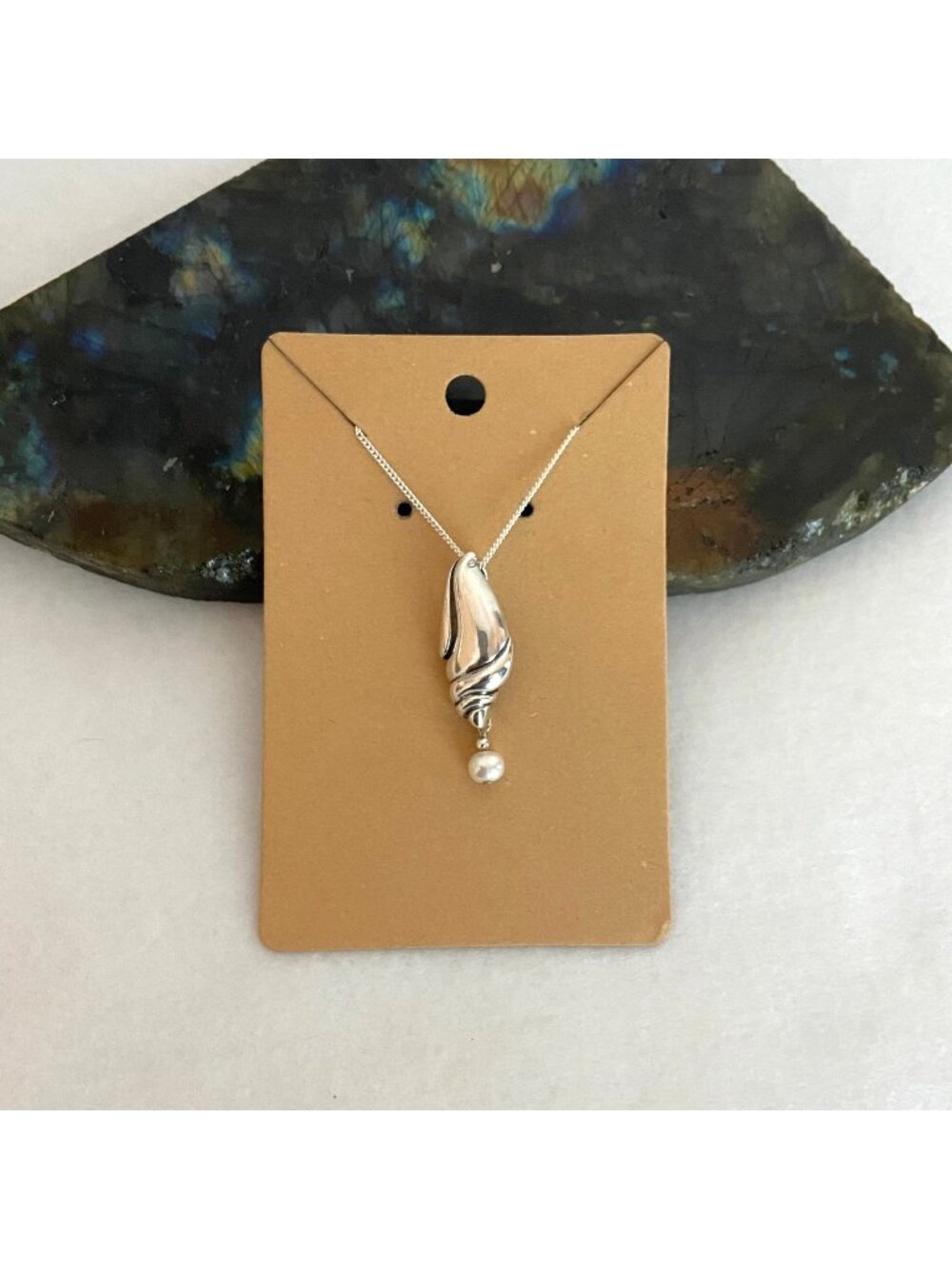 Sterling Silver 925 Conch Shell Cultured Freshwater Pearl Pendant Necklace 19"